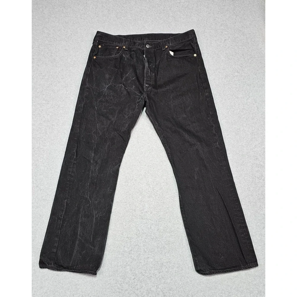 Levis 501 Jeans Mens 38x30 Original Fit Straight Leg Button Fly Black Denim‎